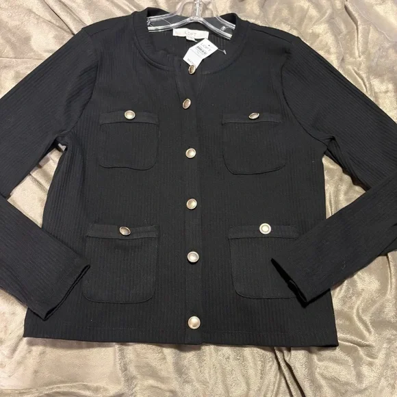 Loft ribbed Black cardigan with gold buttons - Picture 4 of 6